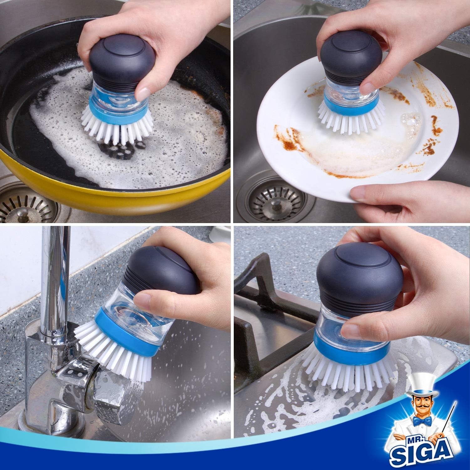 Soap Dispensing Palm Brush Storage Set for Kitchen Cleaning - Includes Holder for Pots, Pans, and Sinks