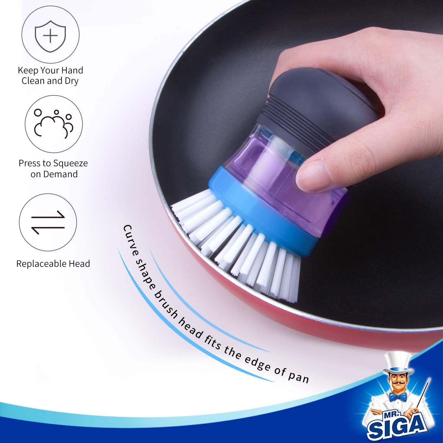 Soap Dispensing Palm Brush Storage Set for Kitchen Cleaning - Includes Holder for Pots, Pans, and Sinks