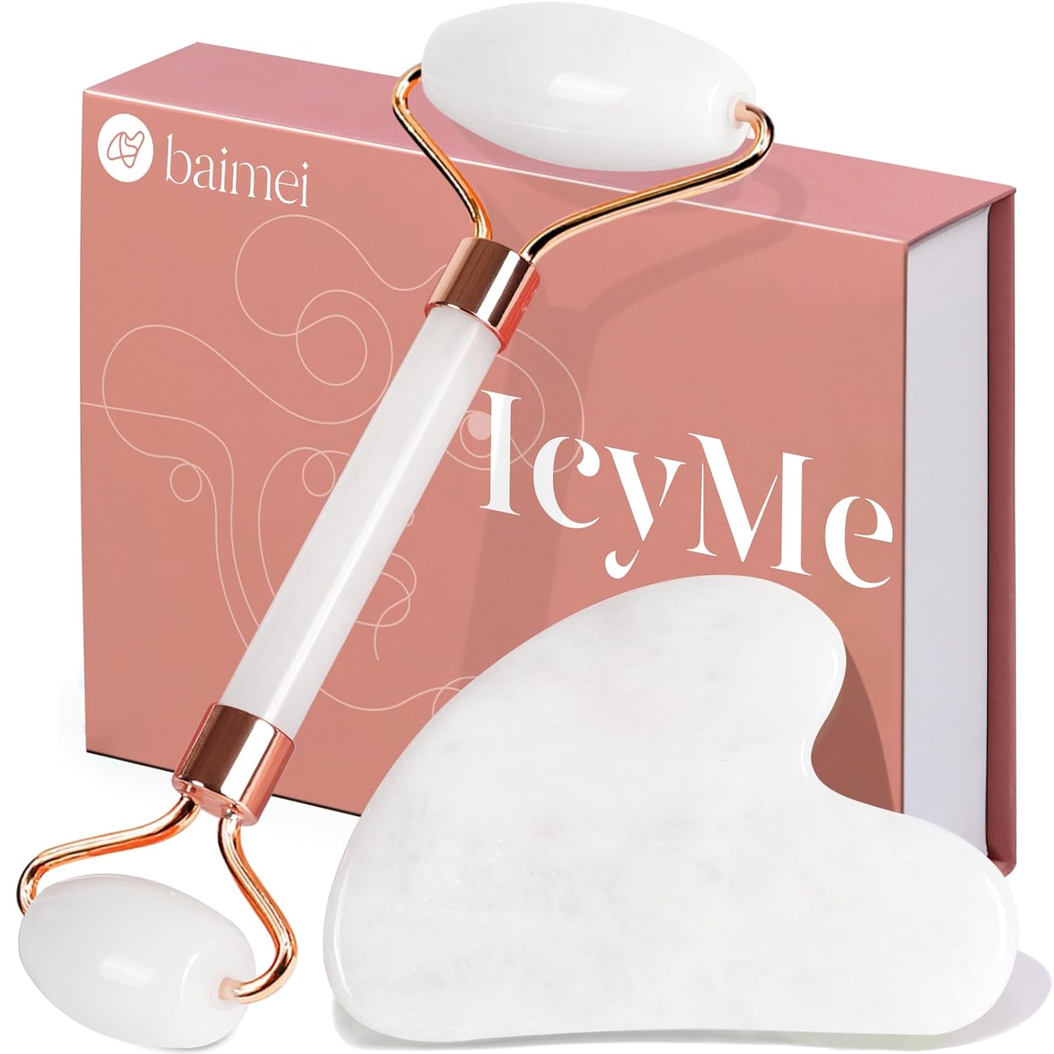 Icyme Gua Sha & Jade Roller Set, Cooling Face Roller & Guasha Tool for Face Depuffing, Facial Sculpting & Jawline Definition, Smooth Rolling Skincare Tools Gifts for Women & Men – Green