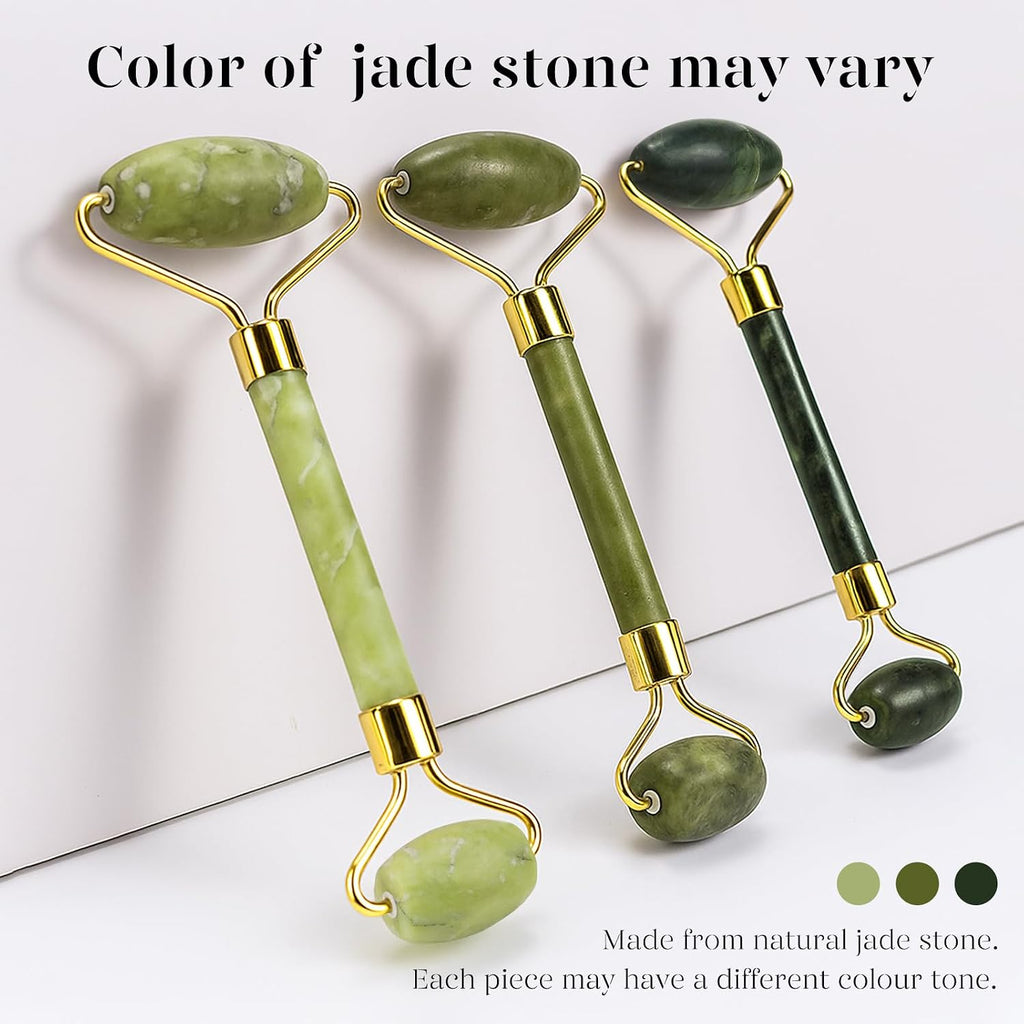 Icyme Gua Sha & Jade Roller Set, Cooling Face Roller & Guasha Tool for Face Depuffing, Facial Sculpting & Jawline Definition, Smooth Rolling Skincare Tools Gifts for Women & Men – Green