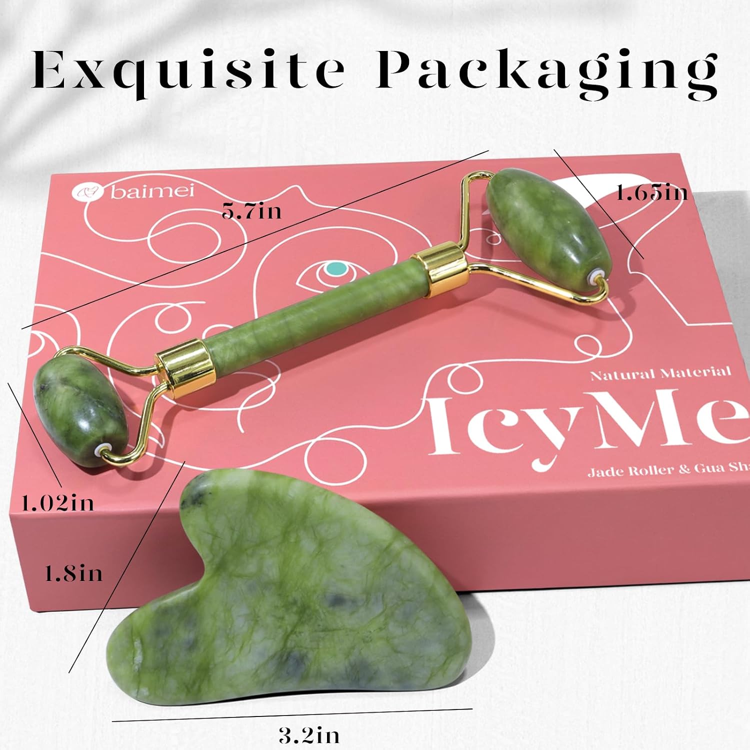 Icyme Gua Sha & Jade Roller Set, Cooling Face Roller & Guasha Tool for Face Depuffing, Facial Sculpting & Jawline Definition, Smooth Rolling Skincare Tools Gifts for Women & Men – Green