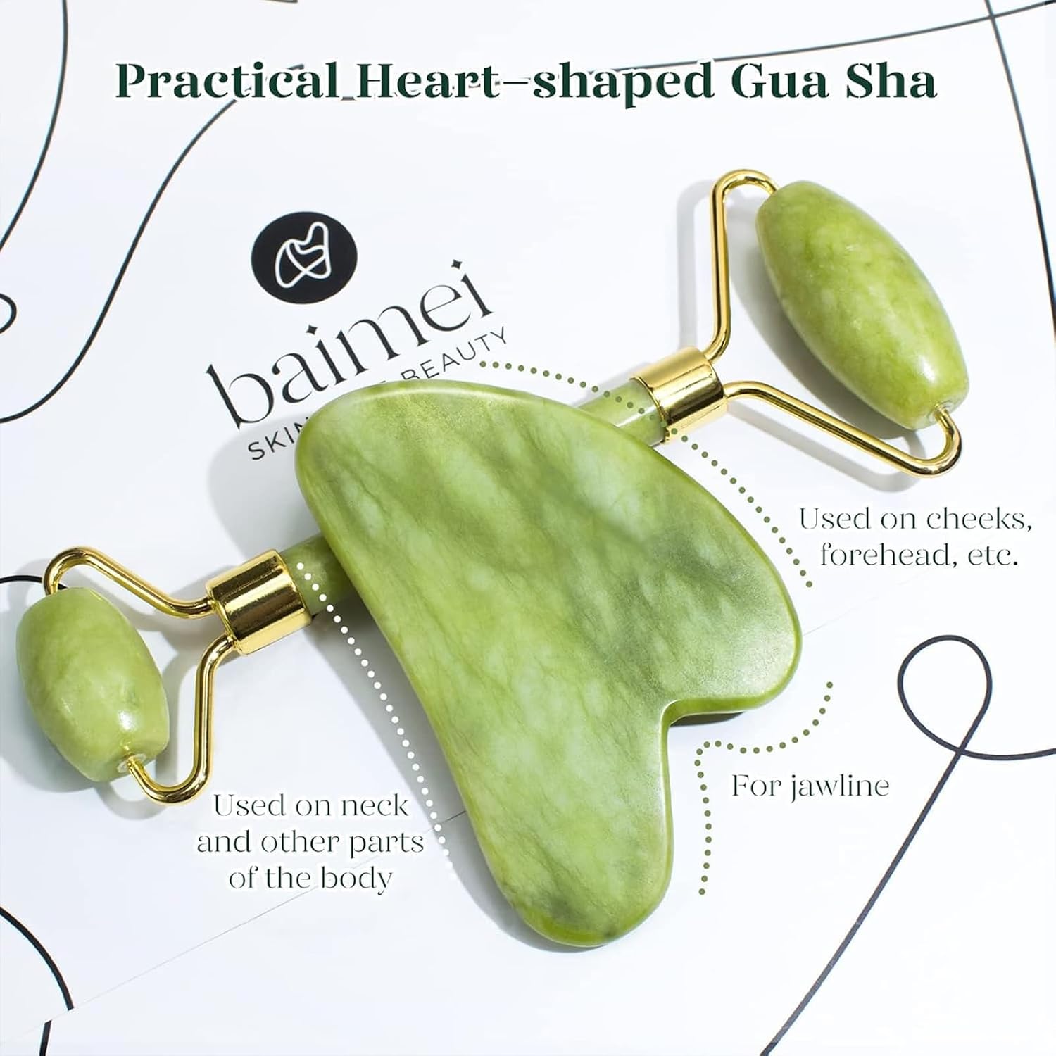 Icyme Gua Sha & Jade Roller Set, Cooling Face Roller & Guasha Tool for Face Depuffing, Facial Sculpting & Jawline Definition, Smooth Rolling Skincare Tools Gifts for Women & Men – Green