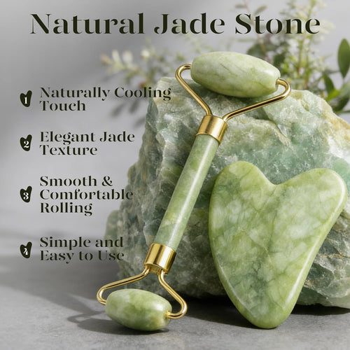 Icyme Gua Sha & Jade Roller Set, Cooling Face Roller & Guasha Tool for Face Depuffing, Facial Sculpting & Jawline Definition, Smooth Rolling Skincare Tools Gifts for Women & Men – Green