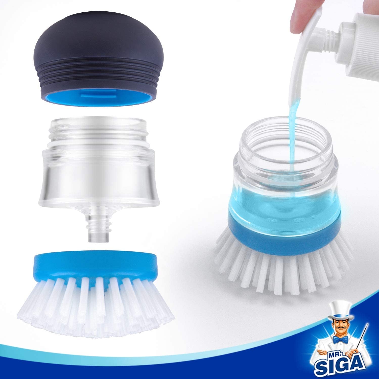 Soap Dispensing Palm Brush Storage Set for Kitchen Cleaning - Includes Holder for Pots, Pans, and Sinks